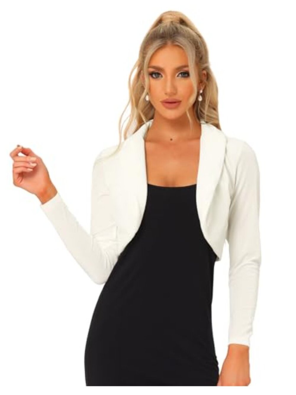 Velvet Cropped Bolero Cardigan Open Front Shawl Collar